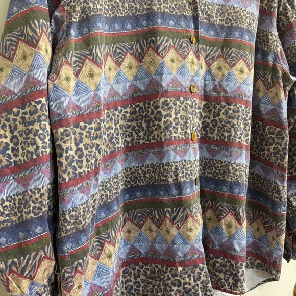 Vintage 90s Mixed Animal Print Geometric Shirt Denim Collar Indiecore XL - Picture 5 of 10